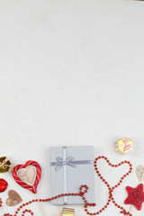 Fototapeta na wymiar red lollipops, decoration , gifts and ribbon on white background. Valentines day background.