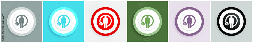 Aufkleber Android charging wire icon, humanoid robot vector illustrations in 6 colors options for web design and mobile applications in eps 10