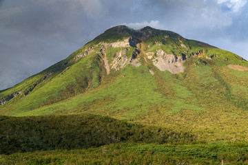 Fototapeta na wymiar The summit of Mount Rausu. View from the Shiretoko Pass