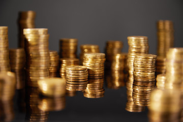 Image of coins stacks. Shallow depth of field.