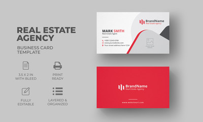 Corporate Business Card Template | Real Estate Business Card Design with red color