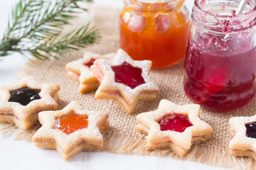 Star cookies with berry jam