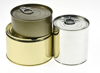 tin cans on white background
