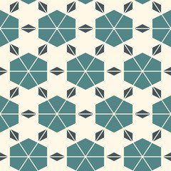 Mosaic pattern. Kaleiposcope ornament. Repeated geometric figures, stars motif. Seamless surface design. Ethnic wallpaper. Geo abstract background. Digital paper, textile print. Vector art