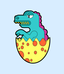 Dinosaur in egg. Small dyno in shell. Cartoon vector illustration