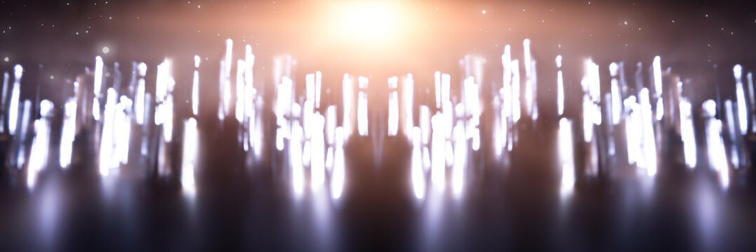 Abstract bokeh light. Dark abstract background with bokeh effect, neon light. Festive background.