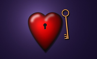 Heart with keyhole. Golden key
