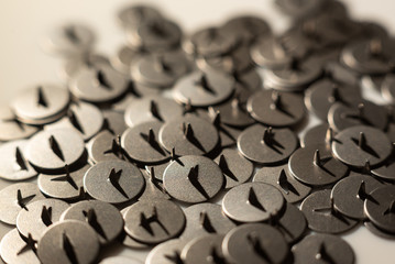 stationery buttons close up, drawing pins