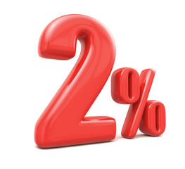 3d render illustration. Two one percent on a white background.