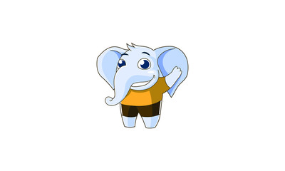 cheerful elephant with big ears waving his hand. Elephant in a T-shirt and shorts. elephant on hind legs. like a man. - vector