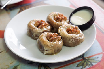 Baklava with walnut is a traditional dessert in Turkey.