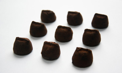Rows of delightful French chocolate truffles