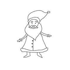 Christmas coloring book page. Funny hand drawn Santa illustration.