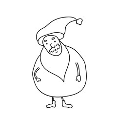 Christmas coloring book page. Funny hand drawn Santa illustration.