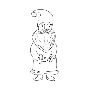 Christmas coloring book page. Funny hand drawn Santa illustration.
