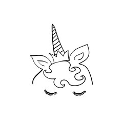 Unicorn vector drawing on white. Magic cartoon funny animal. Design for cards, posters, stickers