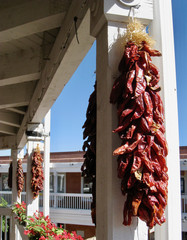 Red hot chili peppers hanging on white post