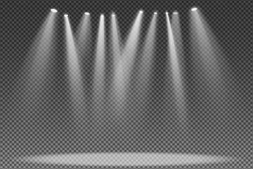 Spotlight isolated on transparent background. Light for the podium. Effect for the show. Vector illustration