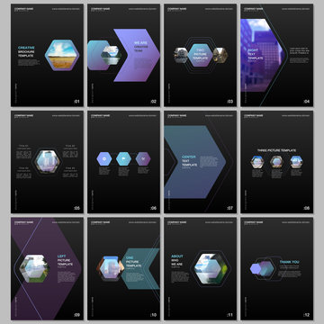 Creative brochure templates with colorful hexagonal design background, hexagon style pattern. Covers design templates for flyer, leaflet, brochure, report, presentation, advertising, magazine. © xenia_design