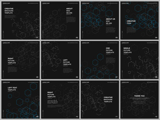 Fototapeta na wymiar Brochure layout of square format covers design templates for square flyer leaflet, brochure design, presentation. Hexagonal molecule structure for medical, technology, chemistry, science concepts.