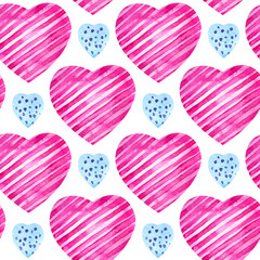Seamless pattern with watercolor hearts.