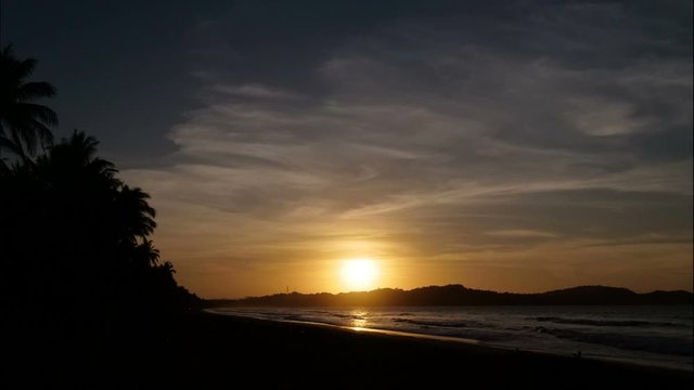 Time lapse of Sunset at white long beach, San Vincente, Palawan
