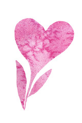 Colorful flower with a bud in the form of a heart for the holiday Valentine's Day. Watercolor hand drawn illustration