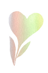 Colorful flower with a bud in the form of a heart for the holiday Valentine's Day. Watercolor hand drawn illustration