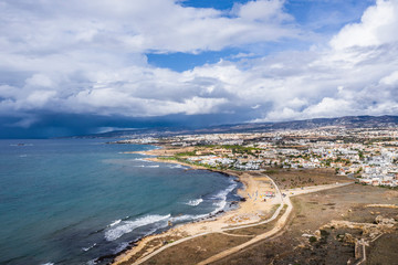 Aerial Paphos panorama, Cyprus, view from drone.