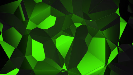 3d ILLUSTRATION, of green abstract crystal background, triangular texture, wide panoramic for wallpaper, 3d background low poly design