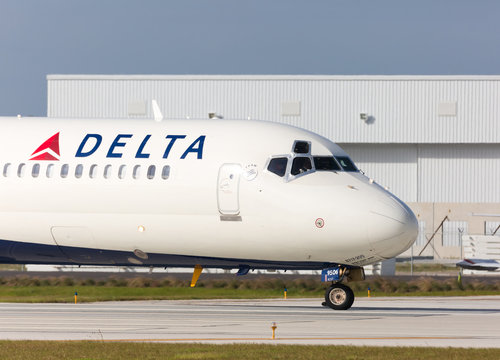 Fort Lauderdale, USA - November 21, 2016: Delta Boeing 717 commercial aircraft at the Fort Lauderdale/Hollywood International airport.