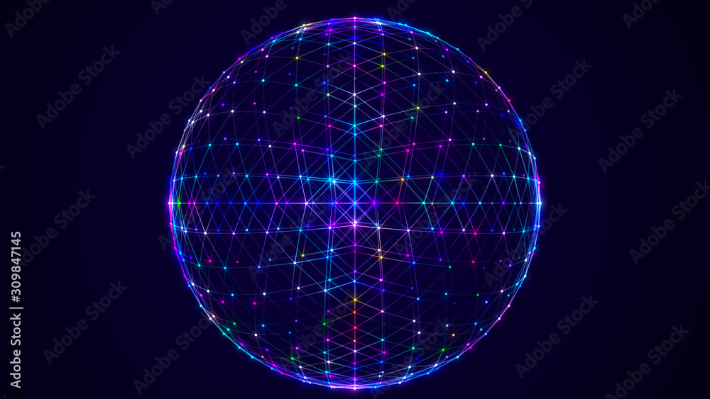 Aufkleber Sphere with dot and lines. Colorful structure. Science and technology. 3D rendering
