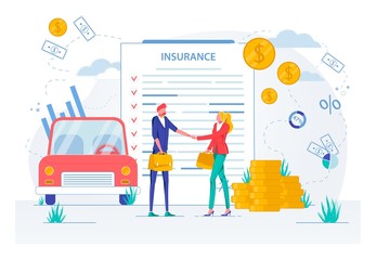 Car Insurance Deal and Contract Signing Vector.
