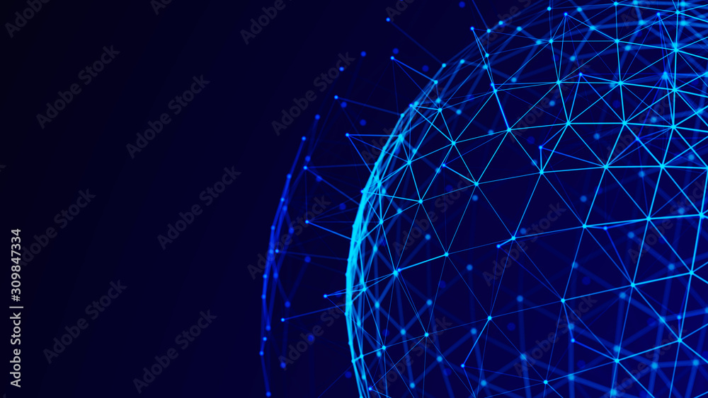 Poster Sphere with dot and lines. Global network connection. Science and technology background. 3D rendering