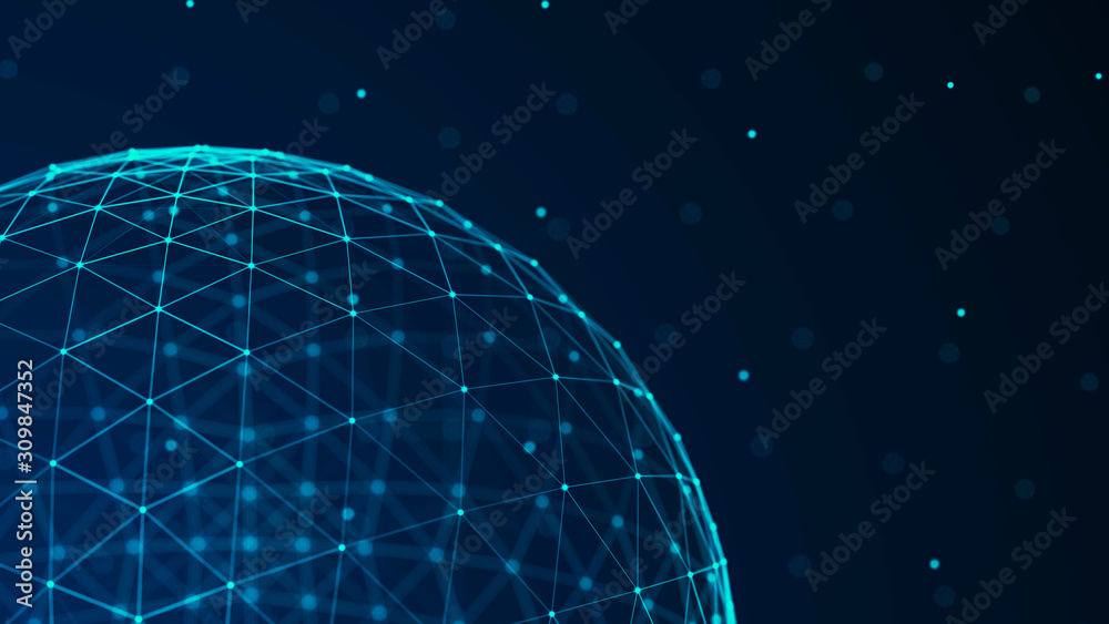 Poster Sphere with dot and lines. Global network connection. Science and technology background. 3D rendering