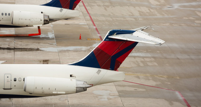 Fort Lauderdale, USA - May 28, 2017: A Delta Air Lines MD-80 aircraft tail close-up at the Fort Lauderdale/Hollywood International Airport.