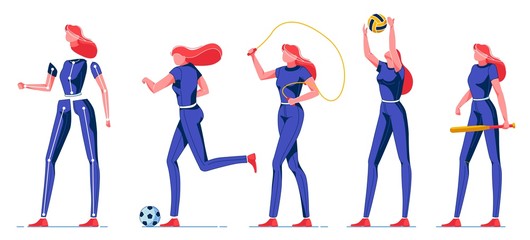 Young Woman Doing Sport and Different Activities.