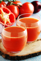 Glasses with vegetable smoothie drink