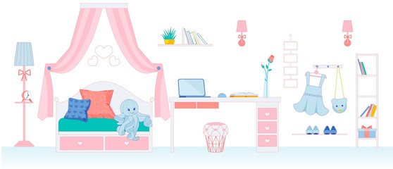 Childrens Room for Little Girl in Pink Colors.