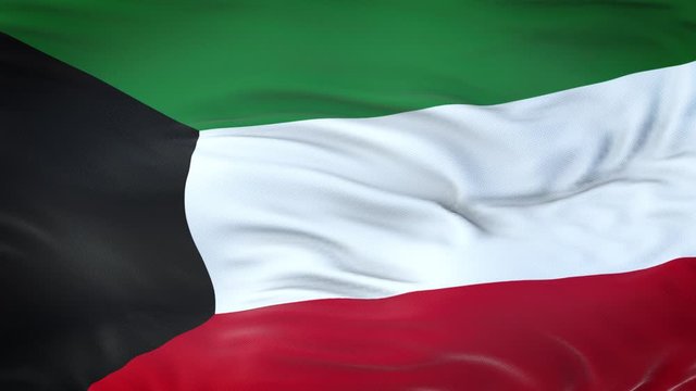 Kuwait flag waving in the wind with highly detailed fabric texture. Seamless loop