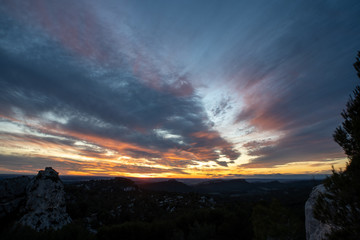 Sunset or Sunrise sky with orange and yellow colors. With beautiful clouds, perfect for sky replacement.