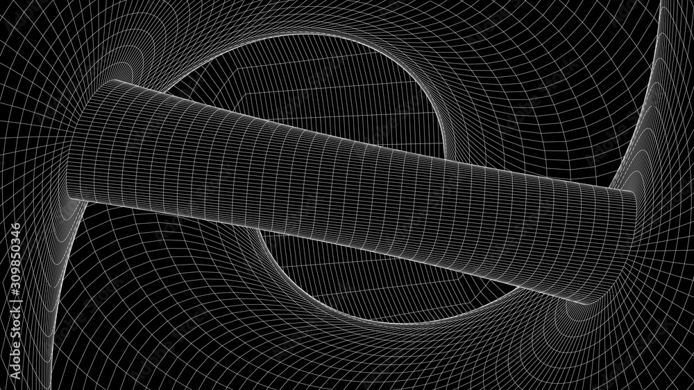 Poster vortex. vector perspective curved grid. wireframe abstract tunnel. 3d vector wormhole with a mesh st