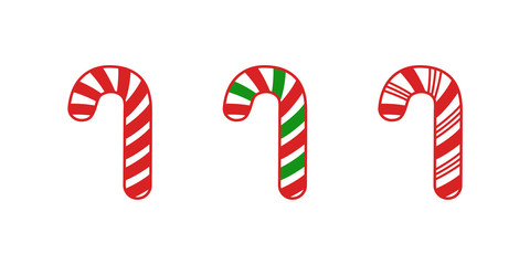 Set of candy canes in cartoon style isolated on white background. Vector illustration of Christmas symbol