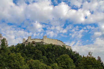 Fototapeta na wymiar The Hohensalzburg Fortress in Salsburg (Austria) is one of the largest in Europe. Located at an altitude of 120 meters