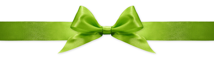 green ribbon bow isolated on white background, for event or gift package