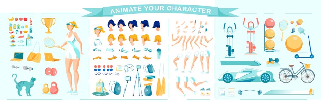 Animation Constructor Kit with Sportive Woman.