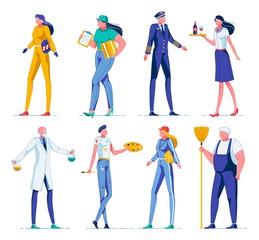 Fototapeta premium Diver, Delivery Woman, Pilot, Waiter with Tray.