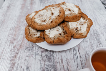 Pies on a plate on a white background close-up