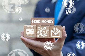 Send Money Payment Personal Online Banking App Concept. Cash Mail Transfer.