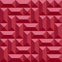 Geometric 3d seamless pattern for industrial design. Convex shape metallic texture with rectangular and square pyramids. Red colored background. Vector - 309852584